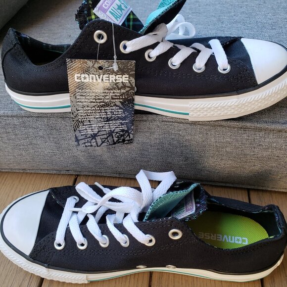 BNWT CTAS Converse Double Tongue Jet Black Aqua Plaid 655324F (Jr. 4.5) KICKS - Picture 6 of 8